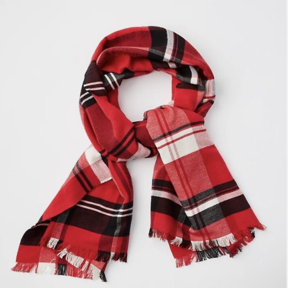 NWT LOFT Red and Black Plaid Blanket Scarf